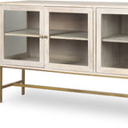 70" Gold And White Solid Wood Sideboard Soft Close with Four Glass Doors