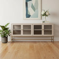 70" Gold And White Solid Wood Sideboard Soft Close with Four Glass Doors