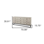 70" Light Brown Wood Carved Geometric Nine Drawer Sideboard