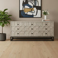 70" Light Brown Wood Carved Geometric Nine Drawer Sideboard