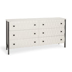 63" Gray And White Wood Carved Geometric Six Drawer Sideboard