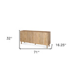 71" Light Brown Solid Wood Carved Geometric Sideboard Soft Close with Four Doors