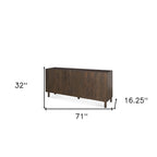 71" Dark Brown Solid Wood Carved Geometric Sideboard Soft Close with Four Doors