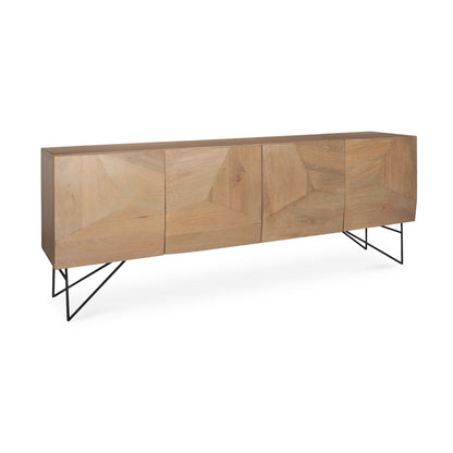 80" Black Solid Wood Sideboard Soft Close with Four Doors