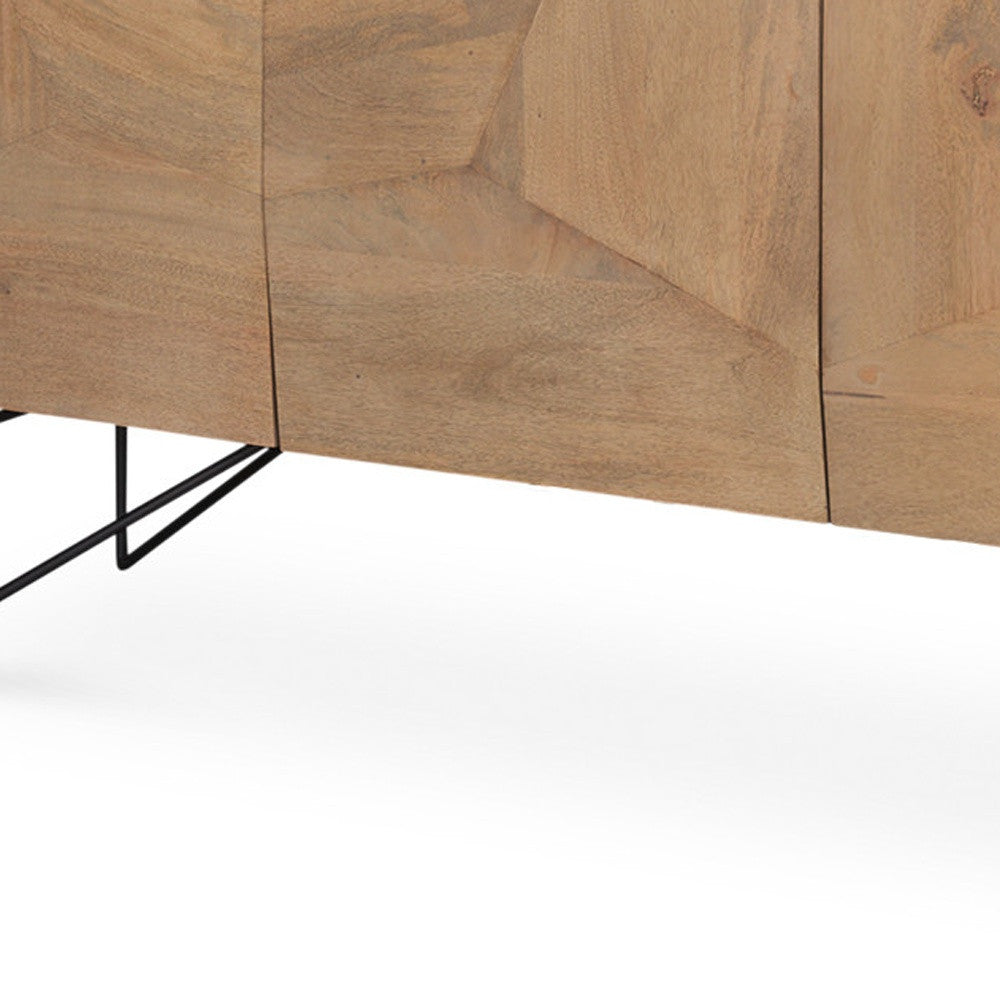 80" Black Solid Wood Sideboard Soft Close with Four Doors