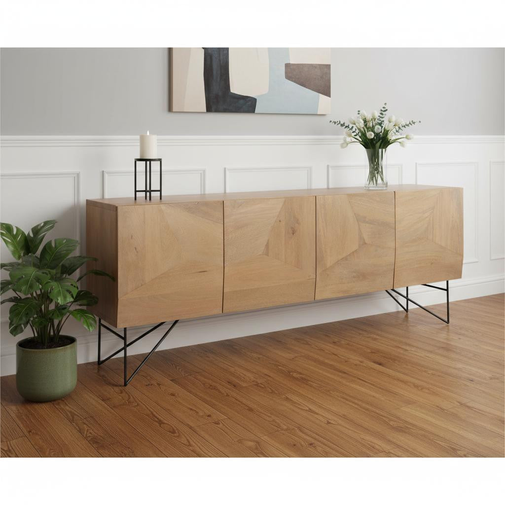 80" Black Solid Wood Sideboard Soft Close with Four Doors