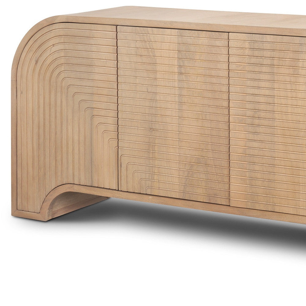 72" Brown Solid Wood Sideboard Soft Close with Four Doors