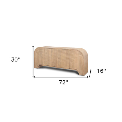 72" Brown Solid Wood Sideboard Soft Close with Four Doors