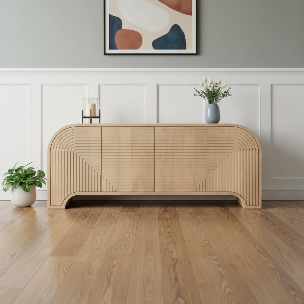72" Brown Solid Wood Sideboard Soft Close with Four Doors