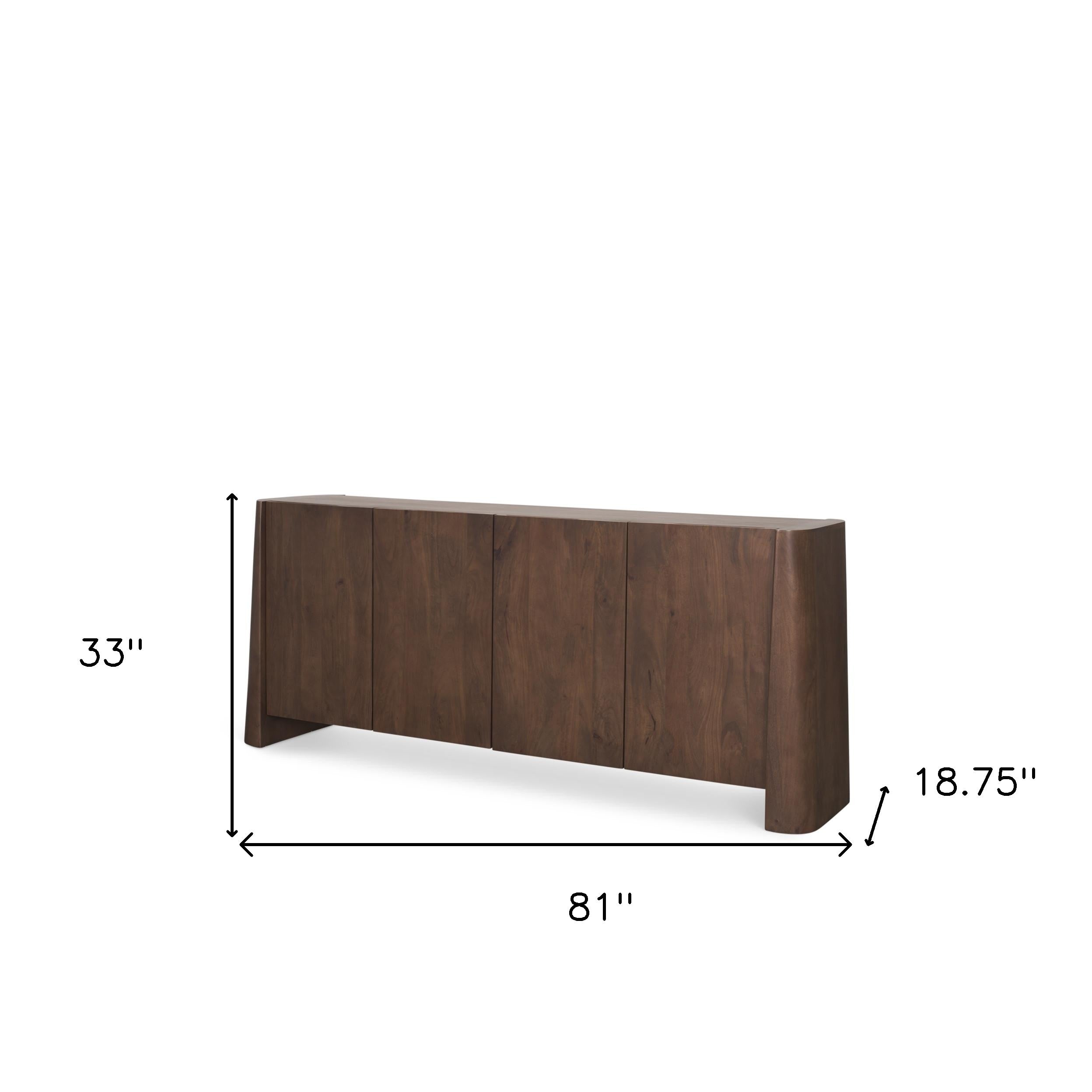 81" Brown Solid Wood Sideboard Soft Close with Four Doors