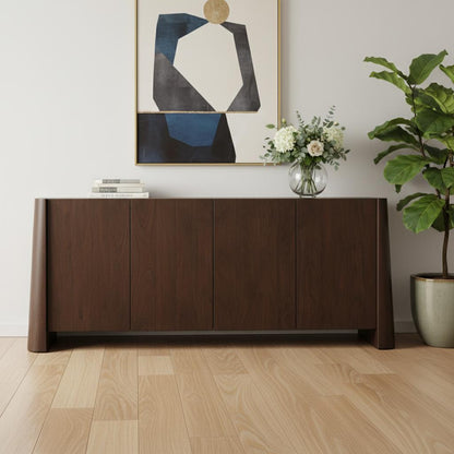 81" Brown Solid Wood Sideboard Soft Close with Four Doors