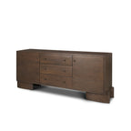 76" Brown Solid Wood Three Drawer Sideboard Soft Close with Two Doors