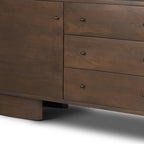 76" Brown Solid Wood Three Drawer Sideboard Soft Close with Two Doors