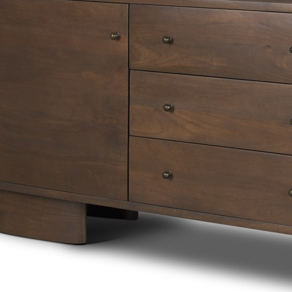 76" Brown Solid Wood Three Drawer Sideboard Soft Close with Two Doors