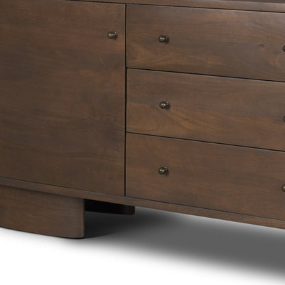 76" Brown Solid Wood Three Drawer Sideboard Soft Close with Two Doors