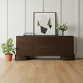 76" Brown Solid Wood Three Drawer Sideboard Soft Close with Two Doors