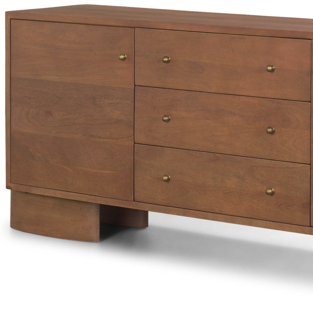76" Brown Solid Wood Three Drawer Sideboard Soft Close with Two Doors