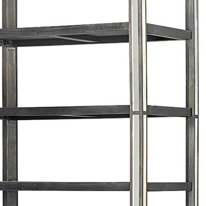 32" Dark Brown Solid Wood and Mirrored Glass Four Tier Bookcase with Three Drawers