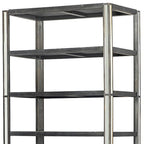 32" Dark Brown Solid Wood and Mirrored Glass Four Tier Bookcase with Three Drawers
