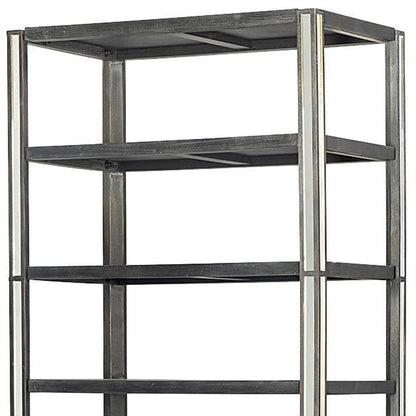 32" Dark Brown Solid Wood and Mirrored Glass Four Tier Bookcase with Three Drawers