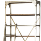 32" Light Brown And Nickel Metal and Solid Wood Six Tier Library Bookcase with Two Drawers