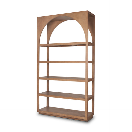 47" Brown Arched Solid Wood Five Tier Bookcase