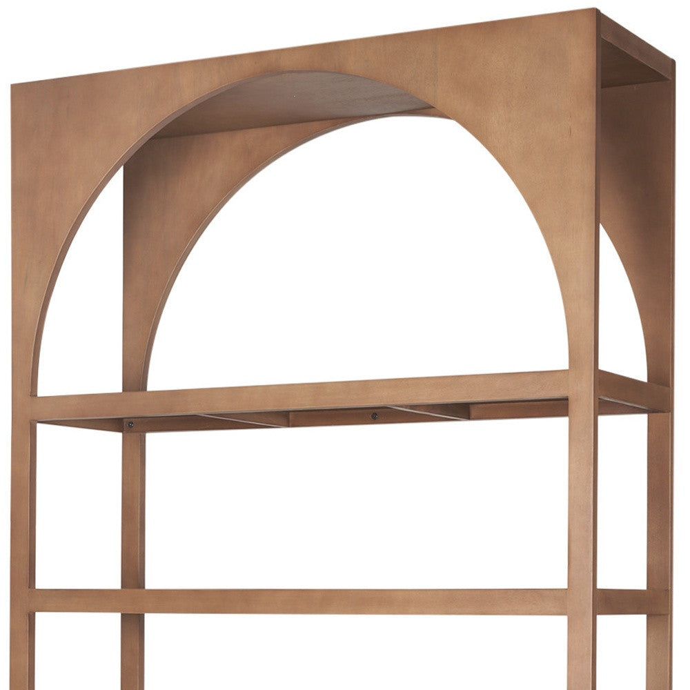 47" Brown Arched Solid Wood Five Tier Bookcase