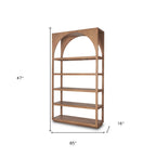 47" Brown Arched Solid Wood Five Tier Bookcase