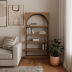 47" Brown Arched Solid Wood Five Tier Bookcase