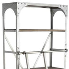 32" Light Brown And Nickel Metal and Solid Wood Five Tier Library Bookcase with Two Drawers