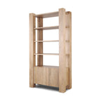 42" Natural Solid Wood Four Tier Bookcase with Two Doors