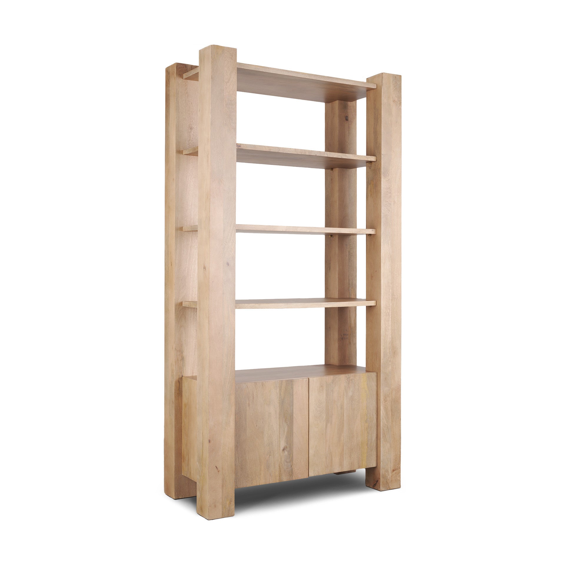 42" Natural Solid Wood Four Tier Bookcase with Two Doors