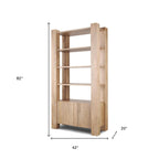 42" Natural Solid Wood Four Tier Bookcase with Two Doors