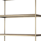 42" Antiqued Brass And Brown Distressed Metal and Solid Wood Four Tier Bookcase with Two Doors