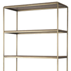 42" Antiqued Brass And Brown Distressed Metal and Solid Wood Four Tier Bookcase with Two Doors