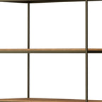 42" Antiqued Brass And Light Brown Distressed Metal and Solid Wood Four Tier Bookcase with Two Doors