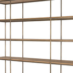 82" Antiqued Brass And Light Brown Distressed Metal and Solid Wood Three Tier Bookcase with Four Doors