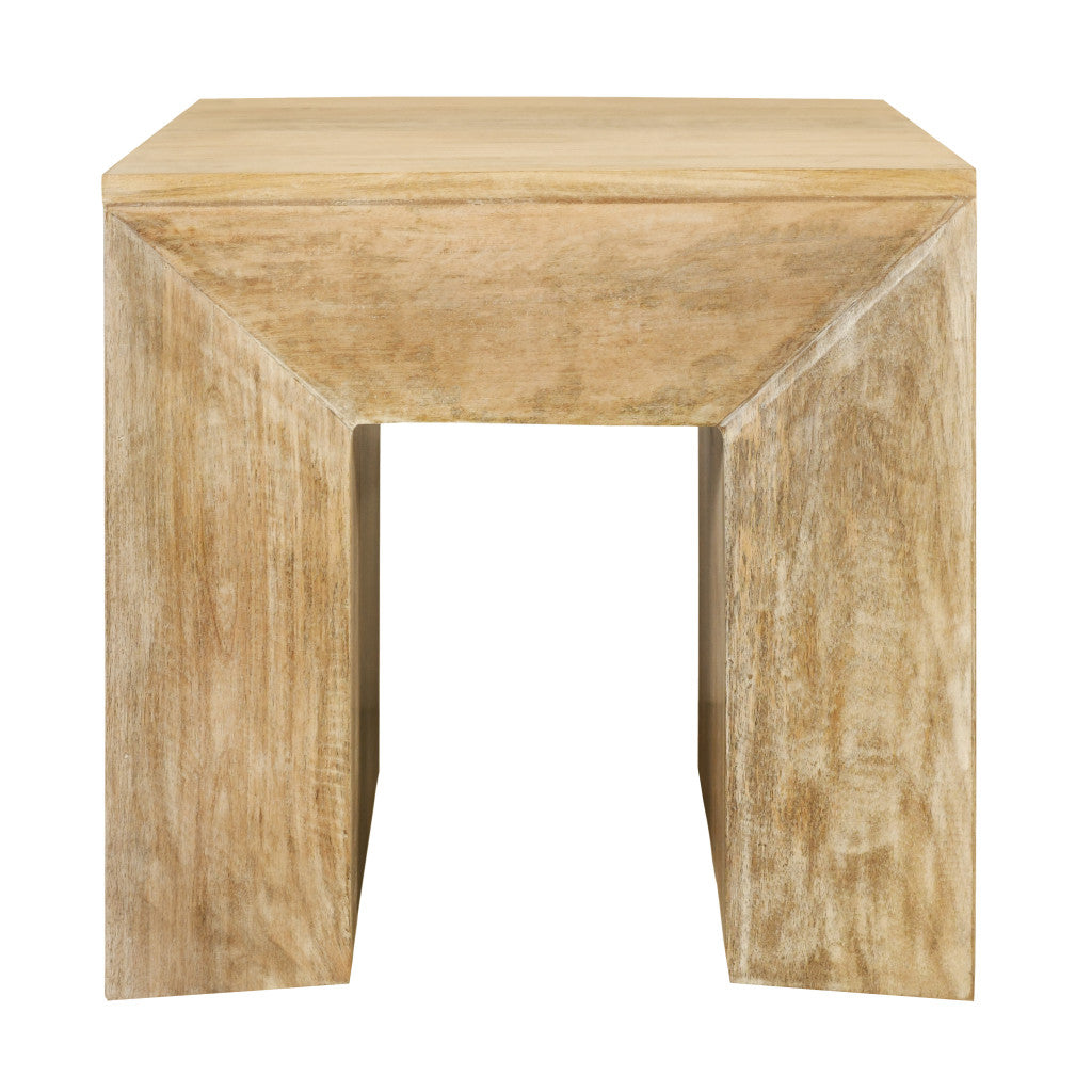 20" Natural Distressed Solid Wood Square Sled End Table