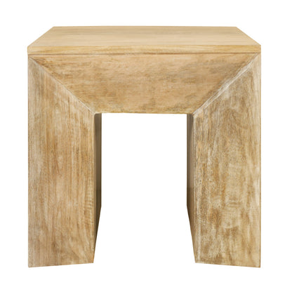 20" Natural Distressed Solid Wood Square Sled End Table