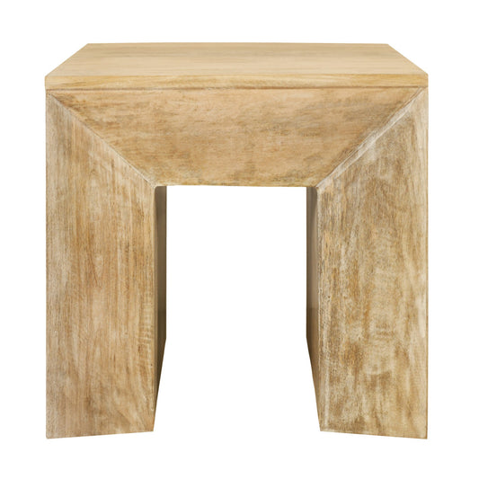20" Natural Distressed Solid Wood Square Sled End Table