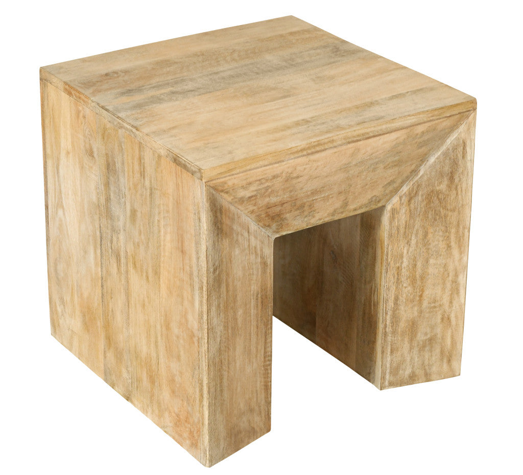 20" Natural Distressed Solid Wood Square Sled End Table