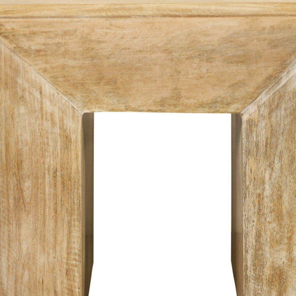 20" Natural Distressed Solid Wood Square Sled End Table