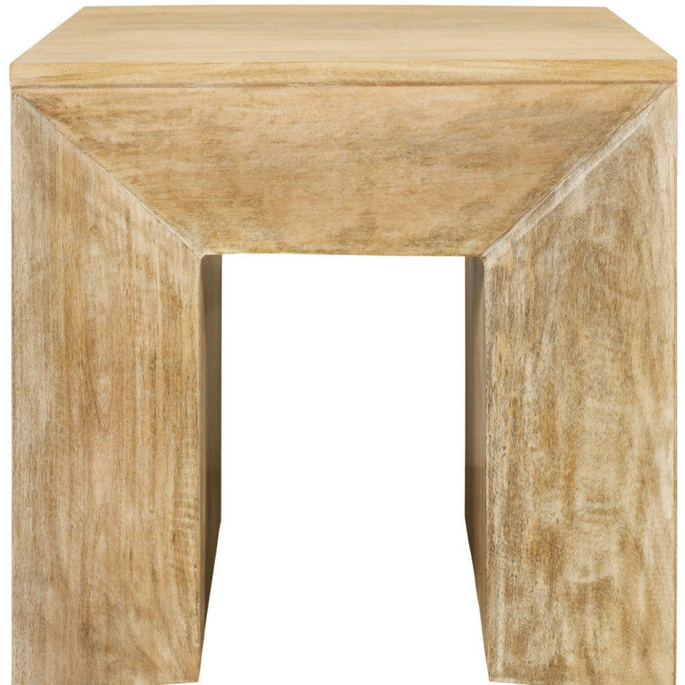 20" Natural Distressed Solid Wood Square Sled End Table