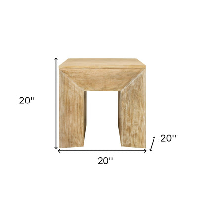 20" Natural Distressed Solid Wood Square Sled End Table