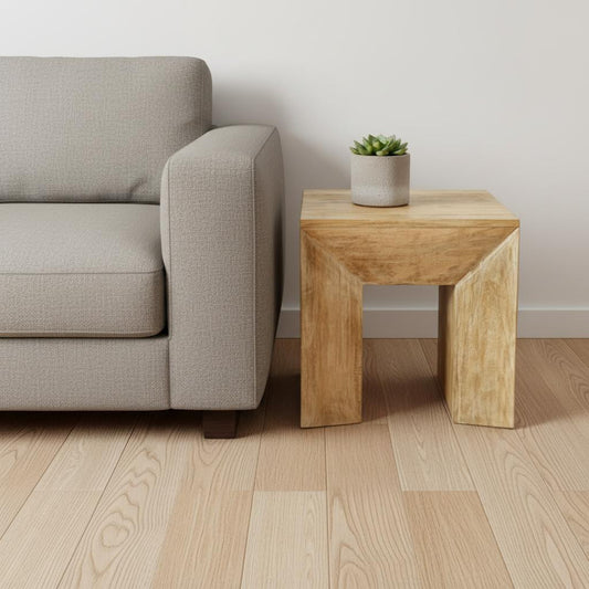 20" Natural Distressed Solid Wood Square Sled End Table