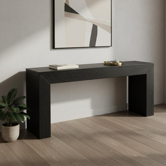 72" Charcoal Solid Wood Distressed Sled Console Table