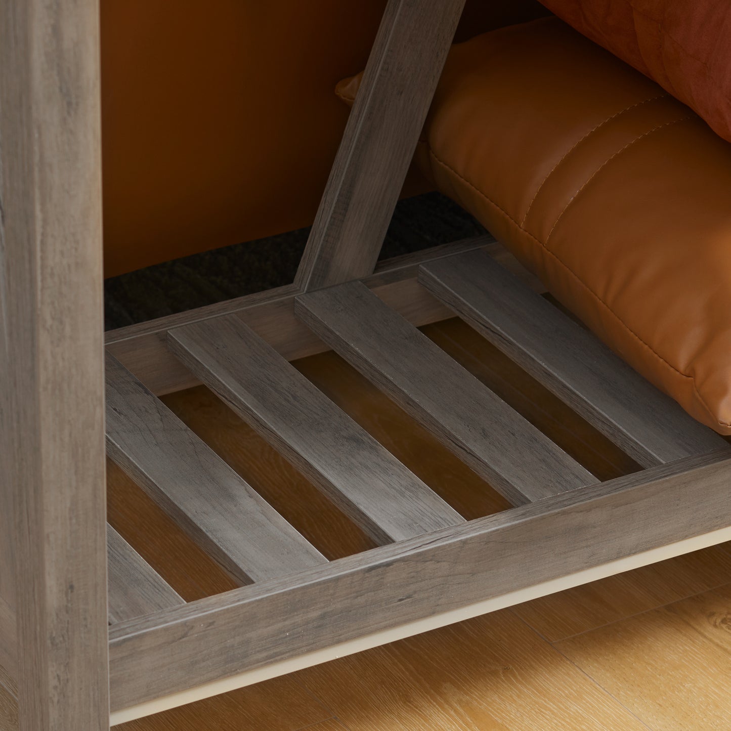 Console Table, Farmhouse Entryway Table with Storage Slatted Shelf, Rustic Sofa Table with Anti-Tipper for Living Room, Hallway, Gray