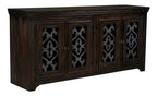 76" Brown Distressed Solid Wood Sideboard Soft Close with Four Glass Doors