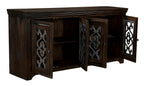 76" Brown Distressed Solid Wood Sideboard Soft Close with Four Glass Doors