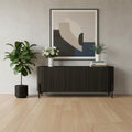 80" Brown Distressed Solid Wood Ribbed Texture Sideboard with Three Doors